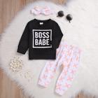 Shein Toddler Girls Letter Print Sweatshirt & Pants & Headband