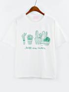 Shein Cactus Print Drop Shoulder T-shirt - White