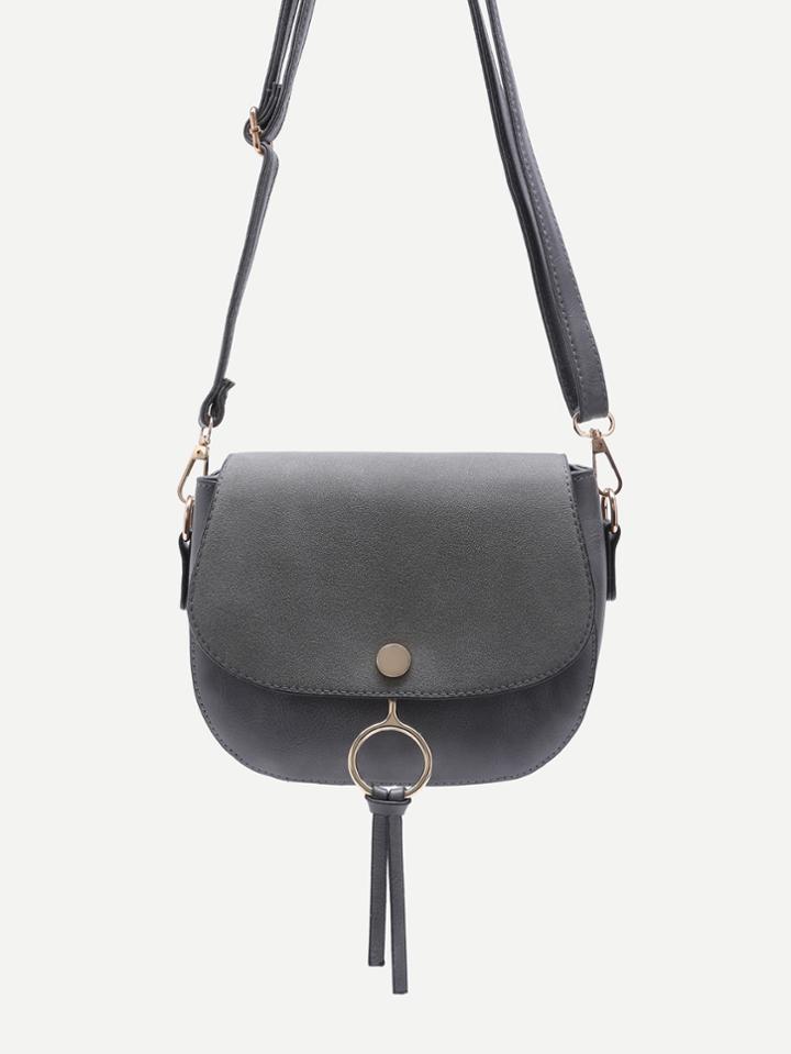 Shein Grey Nubuck Leather Button Closure Saddle Bag
