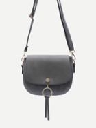 Shein Grey Nubuck Leather Button Closure Saddle Bag