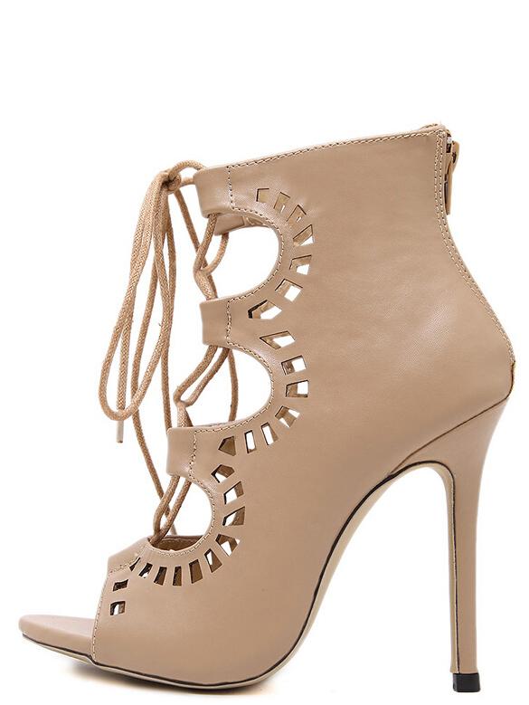 Shein Peep Toe Laser Cut Lace-up Sandals