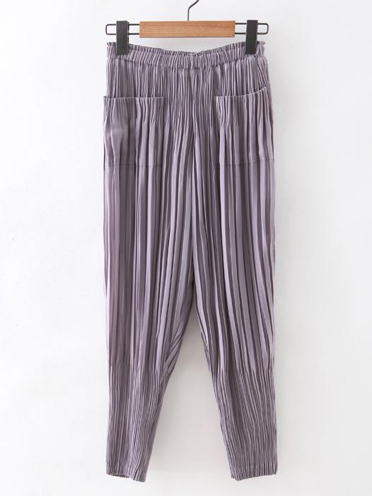 Shein Grey Elastic Waist Pleated Chiffon Pants