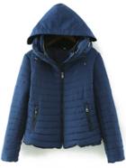 Shein Blue Long Sleeve Quilting Zipper Pockets Coat
