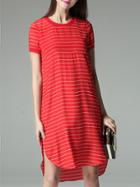 Shein Red Crew Neck Striped High Low Dress