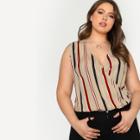 Shein Plus High Low Striped Sleeveless Overlap Blouse