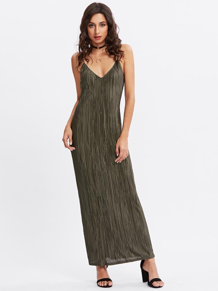 Shein Dual V Neck Pleated Cami Dress