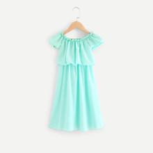 Shein Girls Off Shoulder Frill Trim Solid Dress
