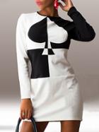 Shein Colour-block Round Neck Spades Print Dress