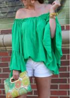 Rosewe Off The Shoulder Green Long Sleeve Blouse