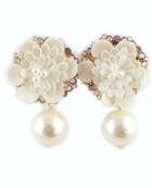 Shein White Pearl Gold Flower Earrings