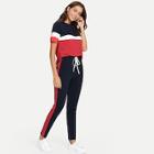 Shein Color Block Tee & Drawstring Tape Pants Set