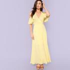 Shein Ruffle Trim Tie Waist Wrap Halter Dress