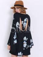 Shein Black Long Sleeve Patterns Floral Print Dress