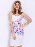 Shein White Corseted Spaghetti Strap Floral Print Dress