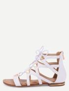 Shein White Lace Up Studded Zipper Sandals