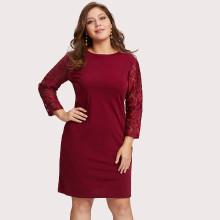 Shein Plus Contrast Floral Mesh Sleeve Dress