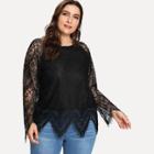Shein Plus Sheer Sleeve Lace Overlay Top