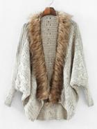 Shein Faux Fur Trim Batwing Sleeve Cardigan