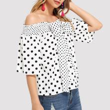Shein Off Shoulder Polka Dot Bow Tie Blouse