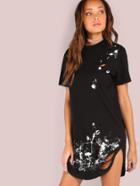 Shein Distressed Grungy Splatter Short Sleeve Curved Tee Dress