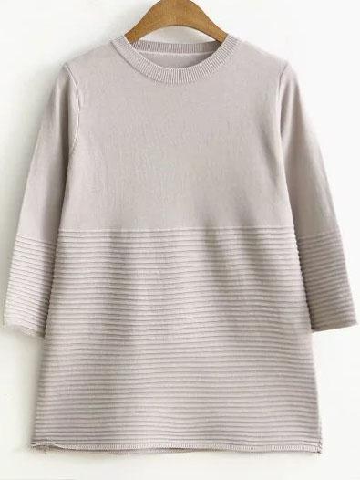 Shein Grey Ribbed Crew Neck Sweater
