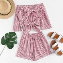 Shein Vertical-striped Knot Top With Shorts