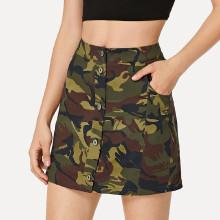 Shein Button Up Camouflage Skirt