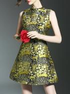 Shein Multicolor Beading Flowers Jacquard A-line Dress