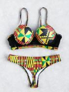 Shein Geometric Print Bustier Bikini Set