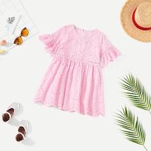 Shein Girls Eyelet Embroidery Bell Sleeve Solid Dress