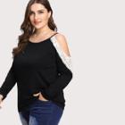 Shein Plus Contrast Lace Cold Shoulder Tee