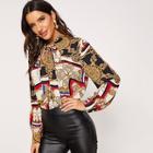 Shein Tie Neck Mixed Print Shirt
