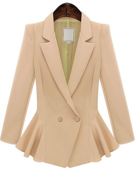 Shein Pink Notch Lapel Ruffle Flare Hem Blazer