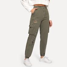 Shein Elastic Hem Ripped Pants