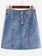 Shein Blue Buttons A-line Skirt With Pockets