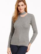 Shein Grey Cut Out Neck Ribbed Sweater