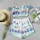 Shein Flower Embroidered Cold Shoulder Top & Shorts Co-ord