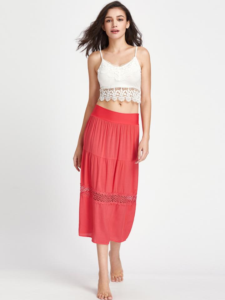 Shein Lace Crochet Detail Midi Skirt