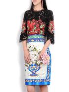 Shein Black Flowers Lace Top With Print Skirt