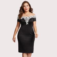 Shein Plus Off Shoulder Lace Applique Trim Dress
