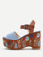 Shein Flower Embroidery Denim Wedge Sandals
