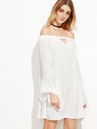 Shein White Keyhole Front Bell Sleeve Off The Shoulder Dress