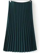 Shein Elastic Waist Pleated Dark Green Skirt