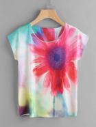 Shein Flower Print Cap Sleeve Tee