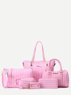 Shein Pink Faux Leather Navy Stripe 6 Pieces Tote Bag Set