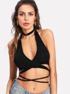 Shein Cross Wrap Crop Halter Top