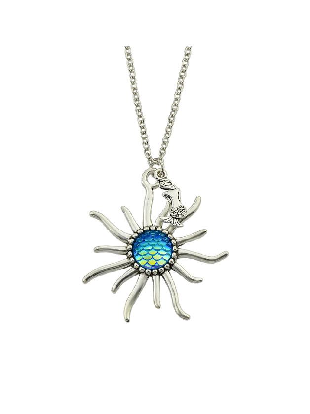 Shein Blue Mermaid Shape And Colorful Fish Scales Pattern Pendant Necklace