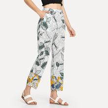 Shein Slant Pocket Tropical Print Pants
