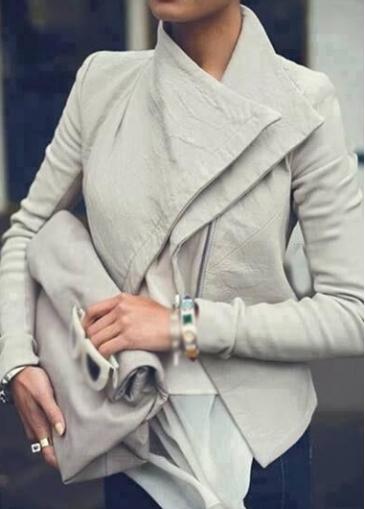 Rosewe Zipper Closure Long Sleeve Light Grey Jacket