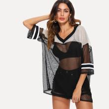 Shein Color Block See Through Mesh Top